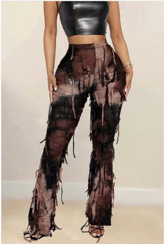 Tye dye fringe leggings